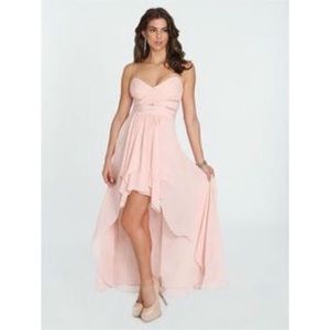 Coral Arden B Peach Hi-Low formal dress.